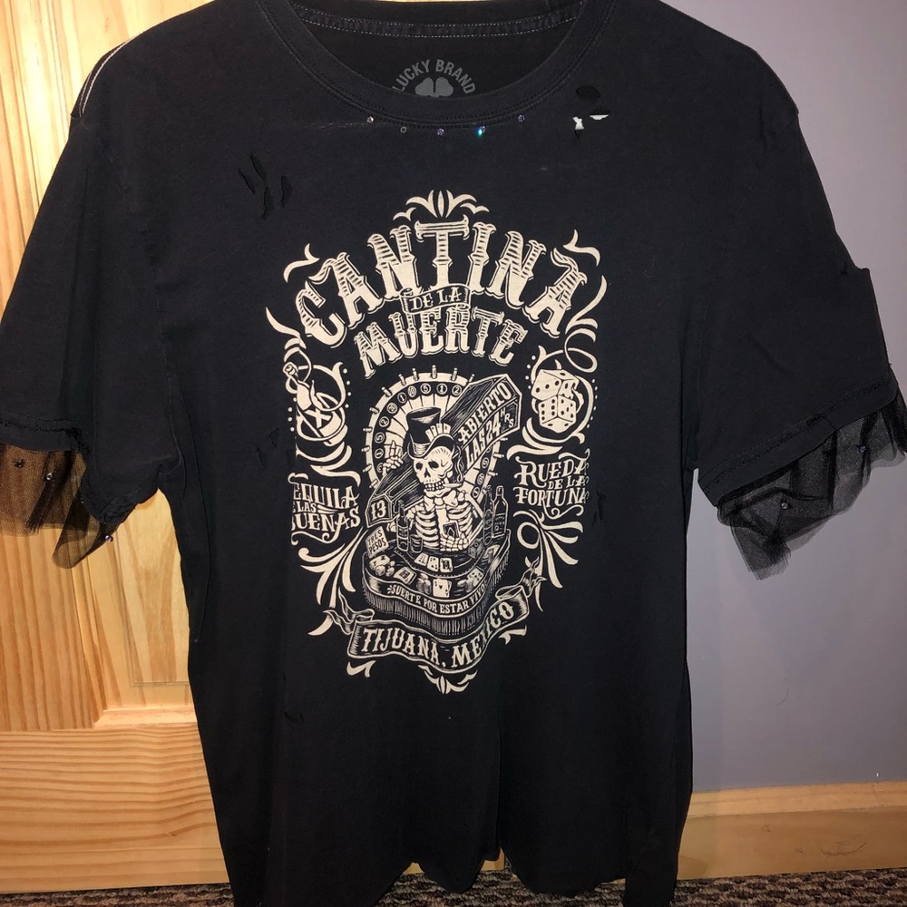 Vintage Reworked T-Shirt with Swarovski Crystal Embellishment and Tulle